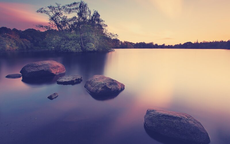 Rocks in Calm Lake — Purple
