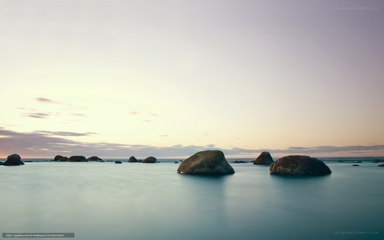 rocks in calm sea at sunset