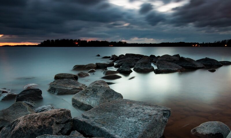 Rocks in Calm Water — Gray