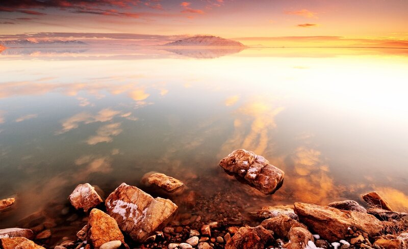 Rocks in Calm Water — Orange, Serene