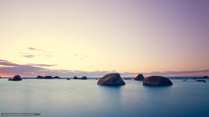 Rocks in Calm Water — Purple, Serene, Sunset