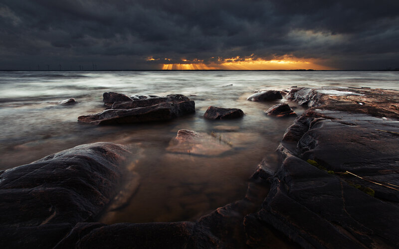 Rocks in Coastal Water — Gray