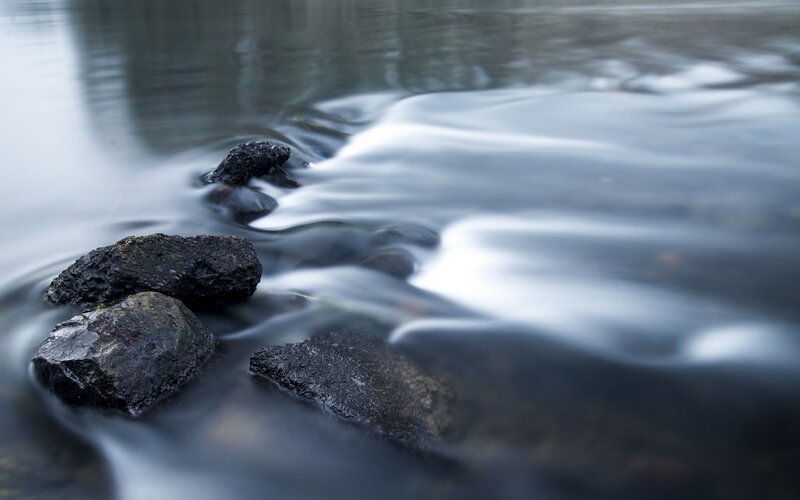 Rocks in Flowing Water — Gray, Calm, Photograph