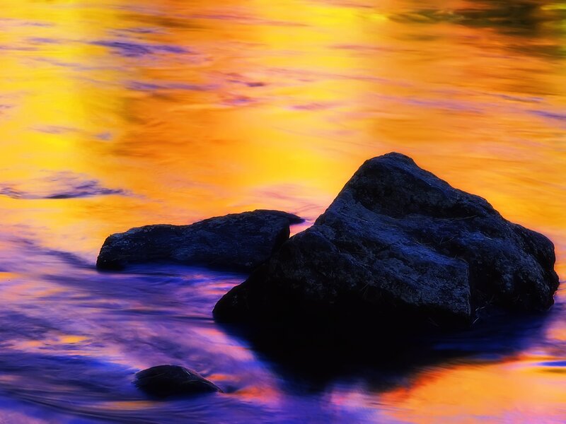 Rocks in Flowing Water — Yellow