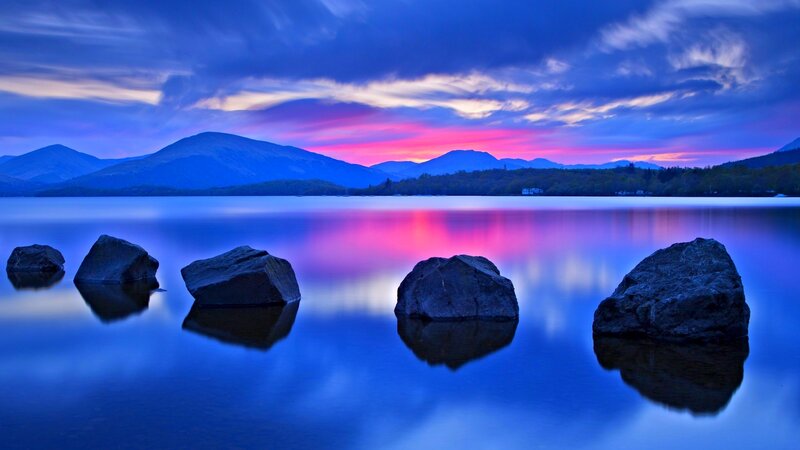 Rocks in Lake at Dusk — Blue