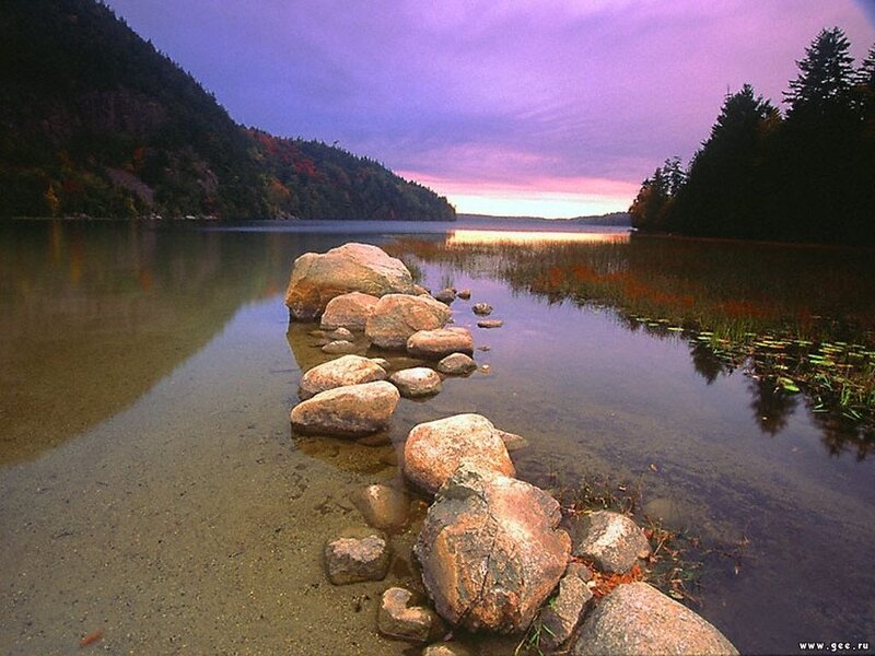 Rocks in Lake at Dusk — Purple