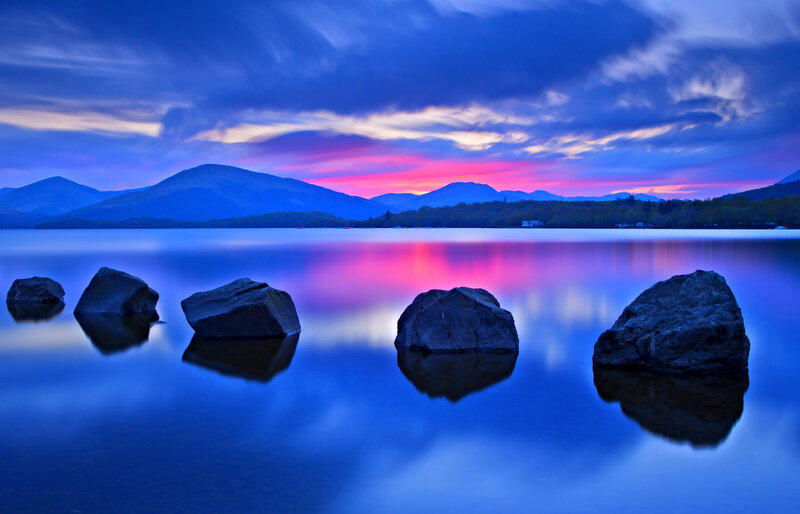Rocks in Lake at Dusk