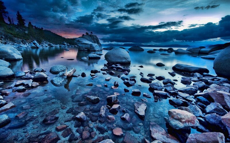 Rocks in Lake Water — Blue, Dramatic