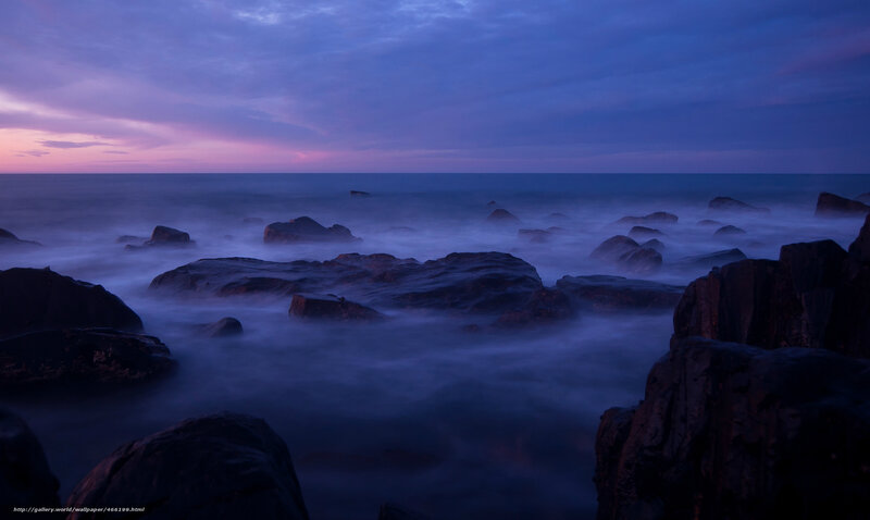 Rocks in Ocean at Dusk — Blue