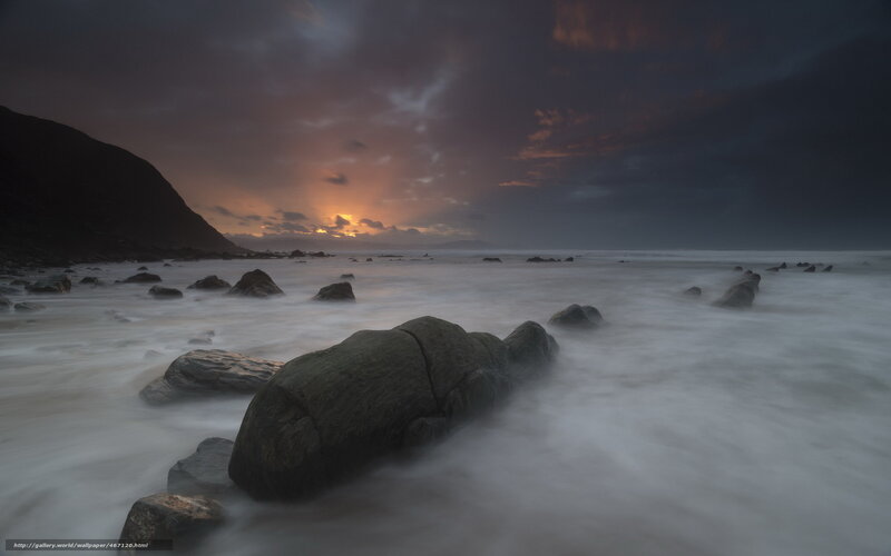 Rocks in Ocean at Sunset — Gray, Dramatic