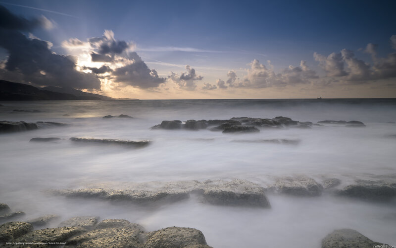 Rocks in Ocean Water — Blue, Dramatic, Sunset