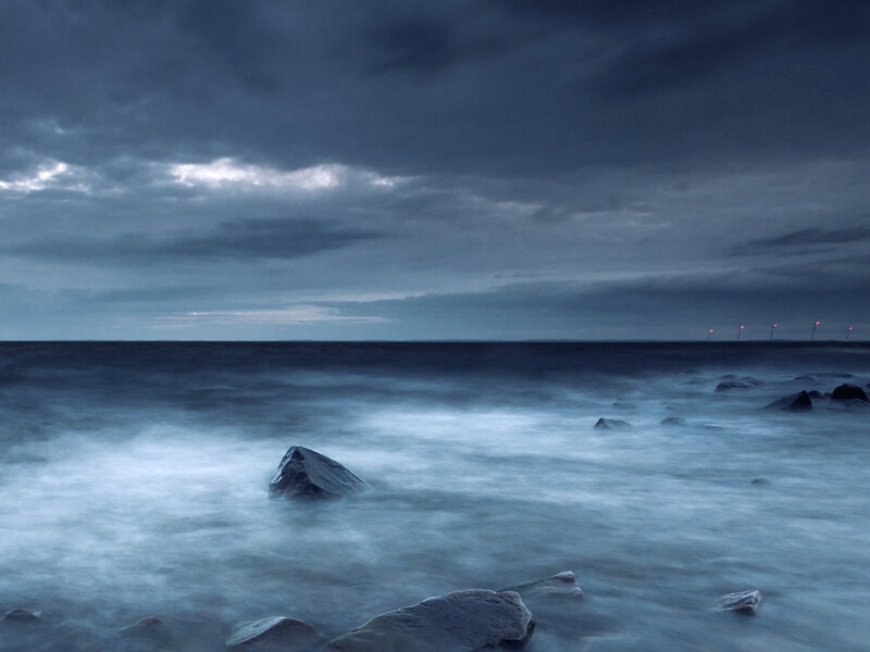 Rocks in Ocean Water — Blue, Dramatic