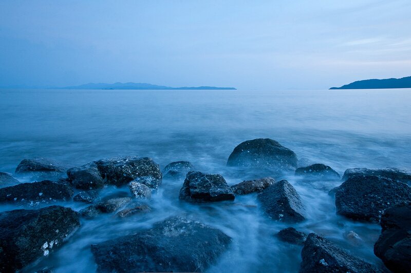 Rocks in Ocean Water — Blue, Serene