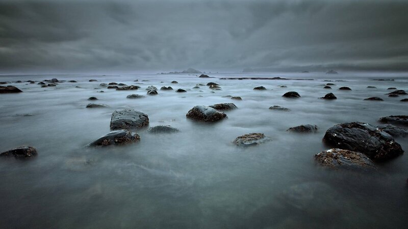 Rocks in Ocean Water — Gray, Dramatic