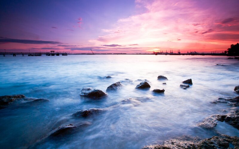 Rocks in Ocean Water — Purple, Serene