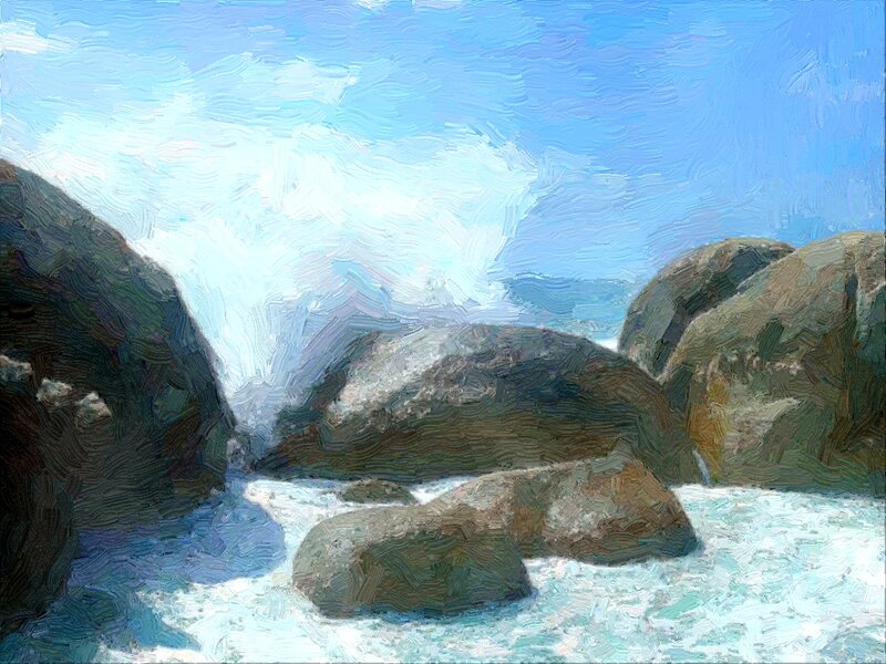 Rocks in Ocean Waves — Blue, Calm