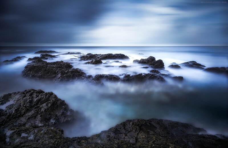 Rocks in Ocean Waves — Blue, Dramatic