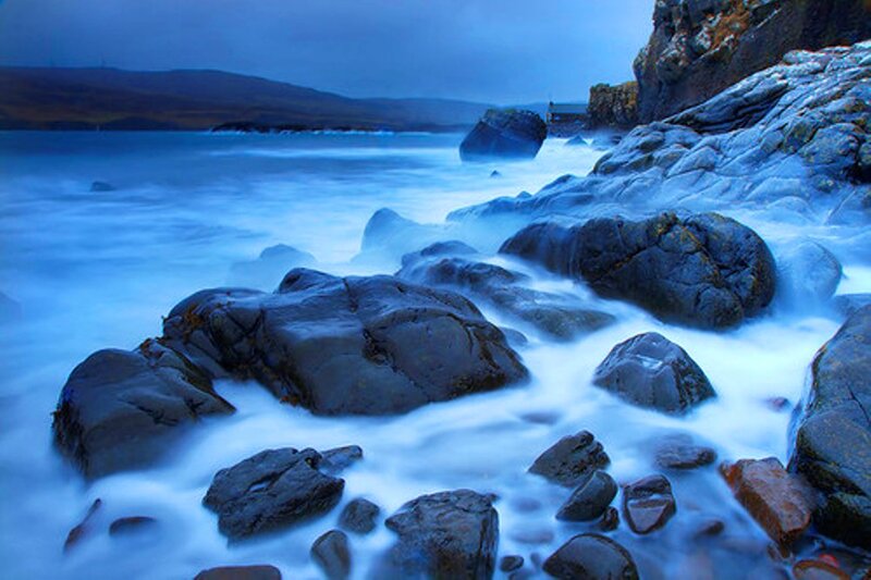 Rocks in Ocean Waves — Blue, Serene