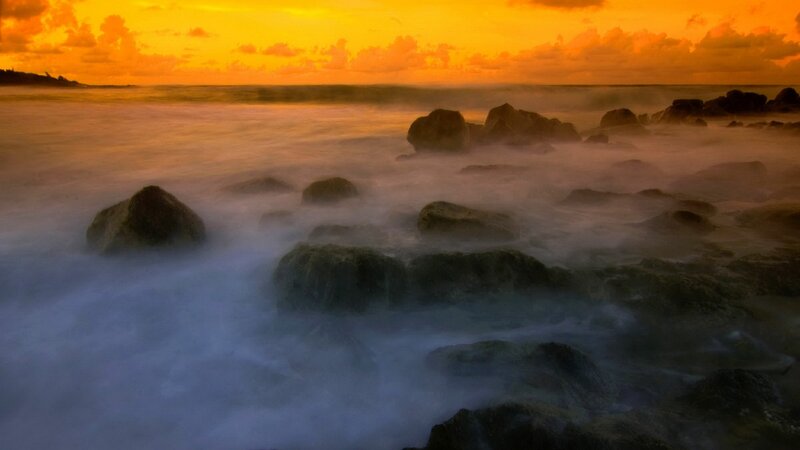 Rocks in Ocean Waves — Orange, Dramatic
