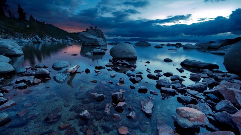 Rocks in Shallow Water — Blue, Serene