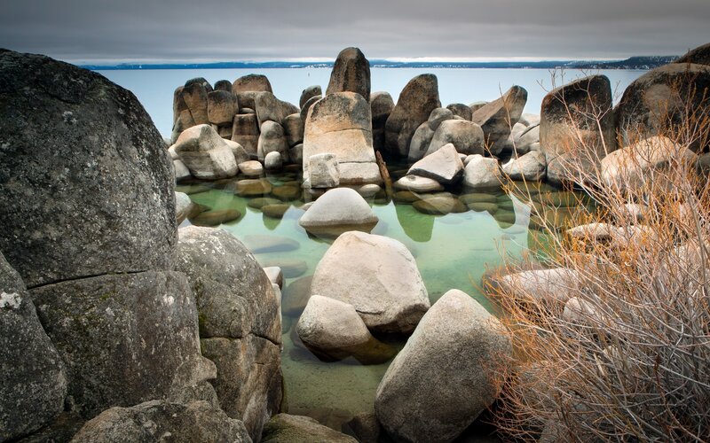 Rocks in Shallow Water — Gray, Calm, Autumn