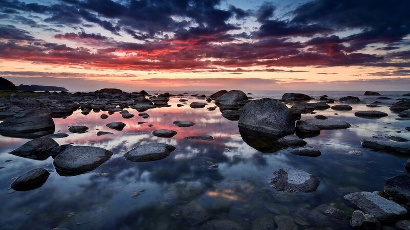 Rocks in Shallow Water — Red, Dramatic