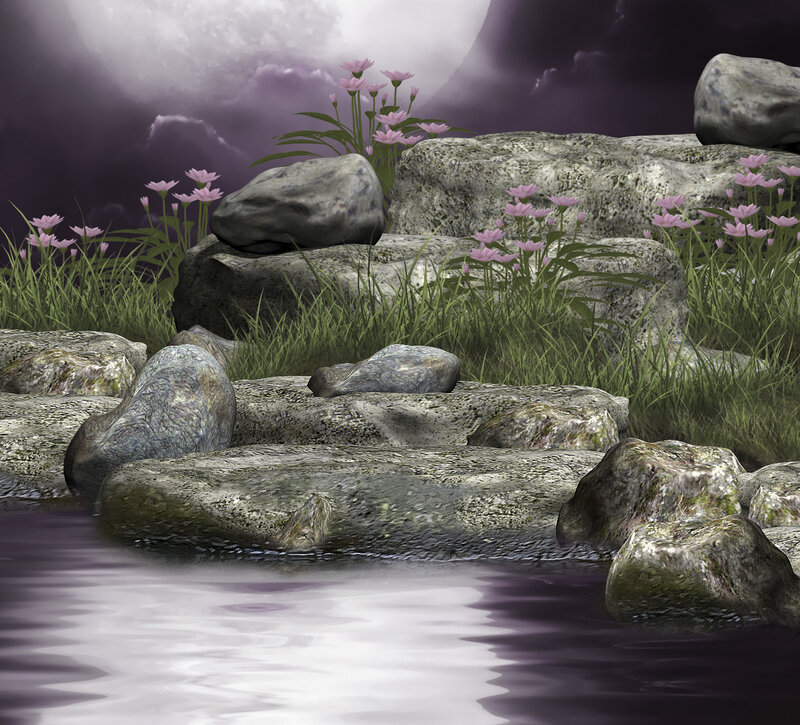 Rocks in Stream at Night