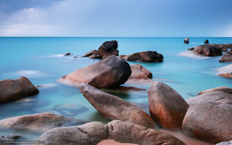 Rocks in Turquoise Water — Blue