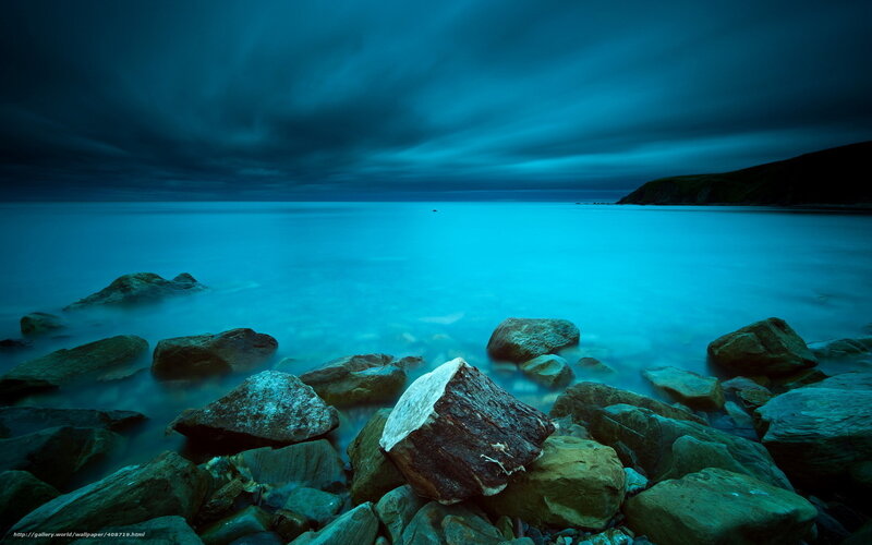Rocks on a Beach — Blue, Dramatic, Night