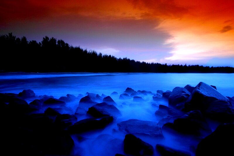Rocks on a Beach — Blue, Dramatic, Sunset