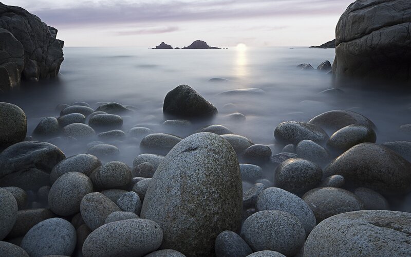 Rocks on a Beach — Gray, Serene, Sunset