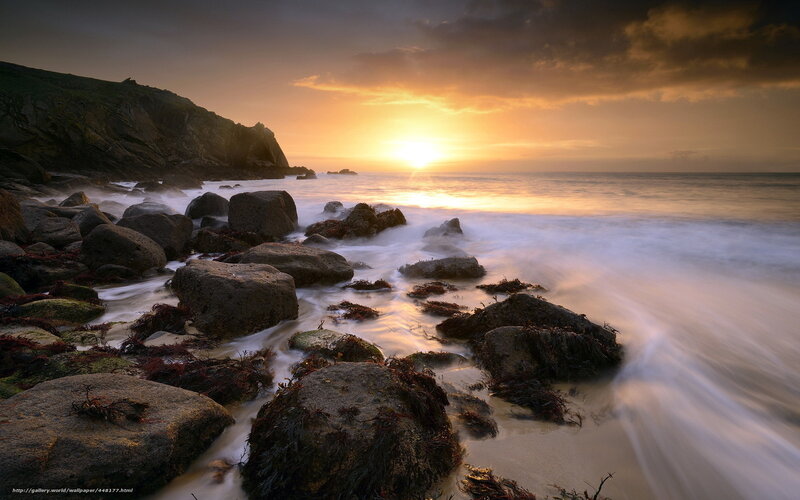 Rocks on a Beach — Orange, Serene, Sunset, Photograph
