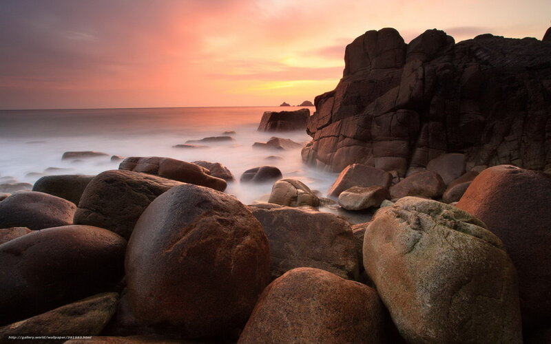 Rocks on a Beach — Orange, Serene, Sunset