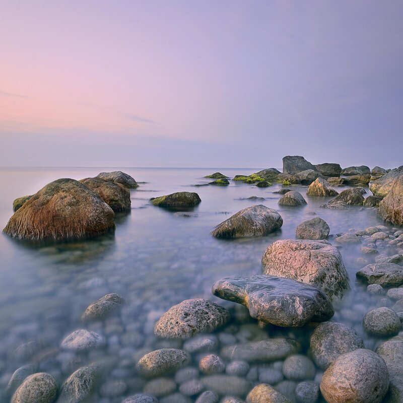 Rocks on a Beach — Purple, Serene, Sunset