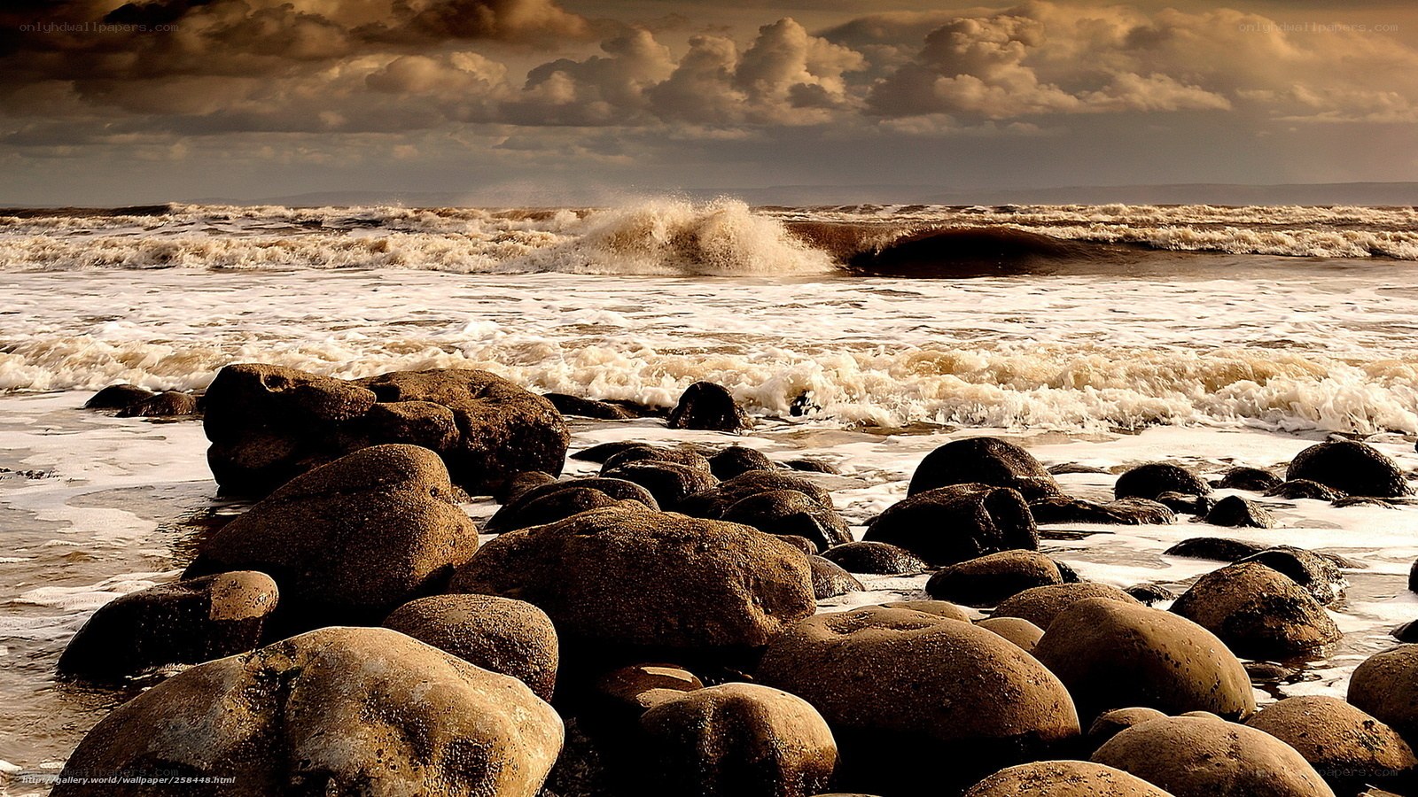 Rocks on a stormy beach