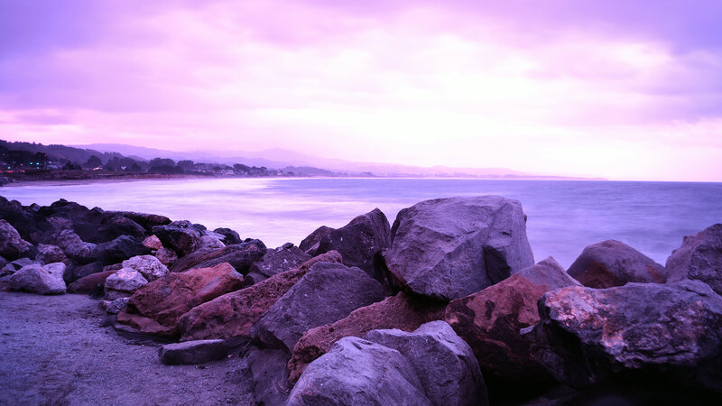 Rocks on Beach at Dusk — Purple, Serene
