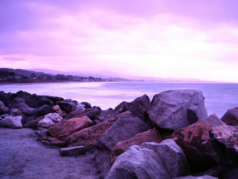 Rocks on Beach at Dusk — Purple