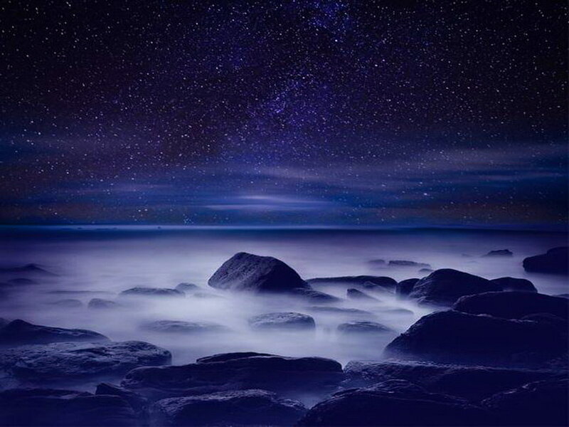 Rocks on Beach at Night