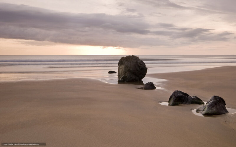 Rocks on Beach at Sunset — Beige