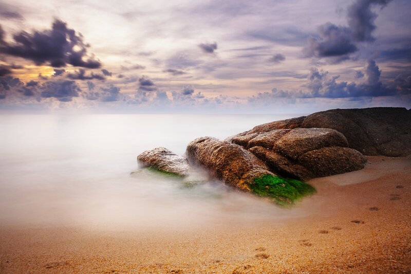 Rocks on Beach at Sunset — Brown