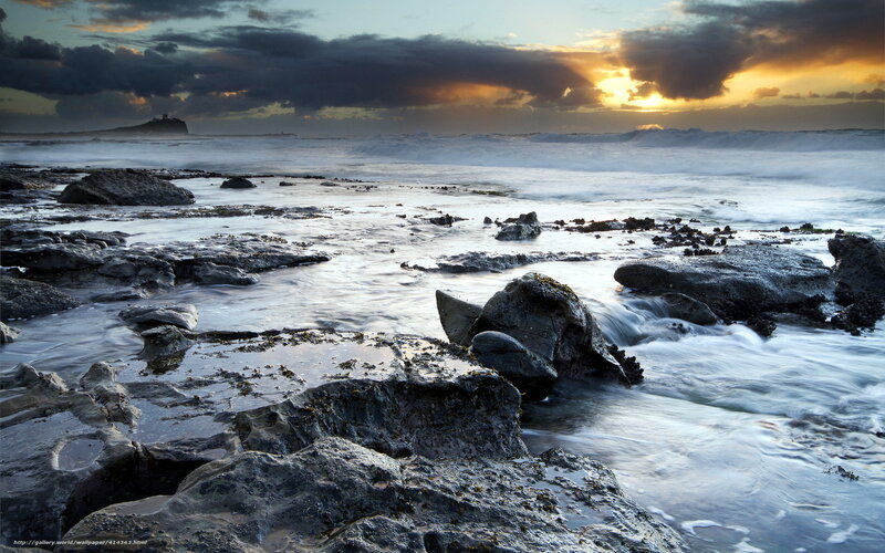 Rocks on Beach at Sunset — Gray, Dramatic, Photograph