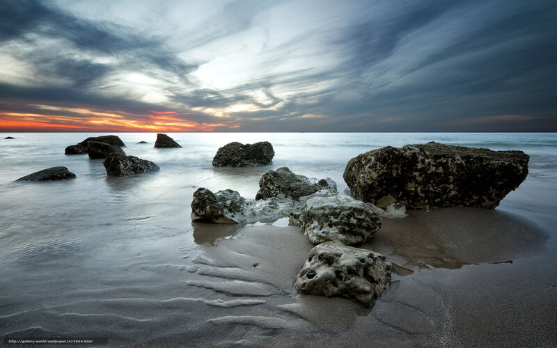 Rocks on Beach at Sunset — Gray, Dramatic
