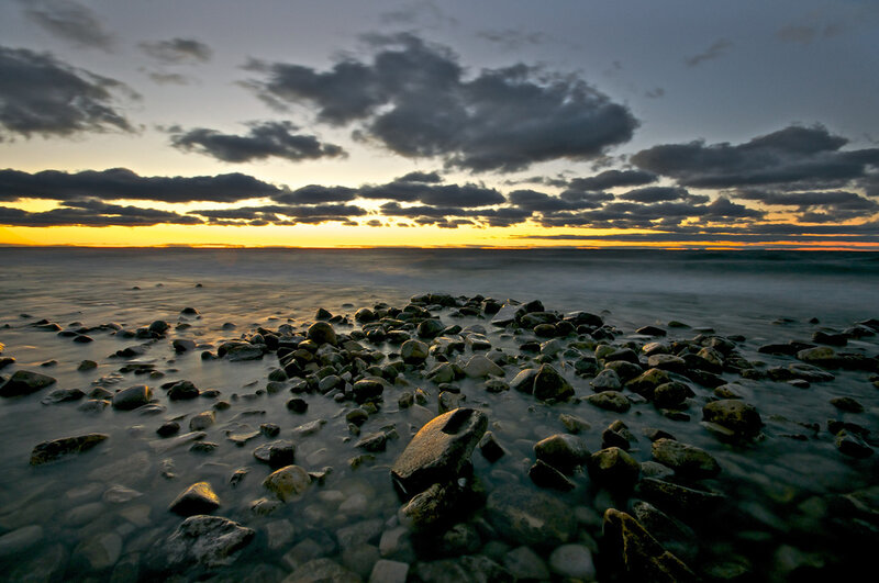 Rocks on Beach at Sunset