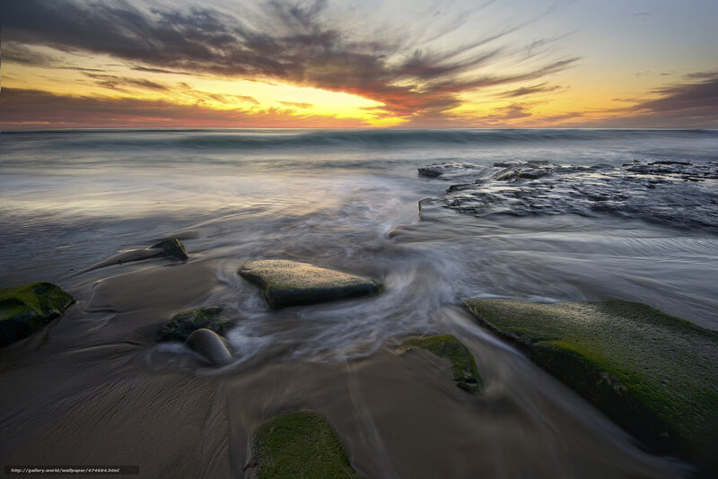 Rocks on Beach at Sunset — Yellow, Serene
