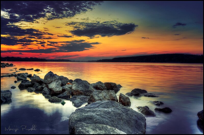 Rocks on Lake Shore — Orange, Dramatic