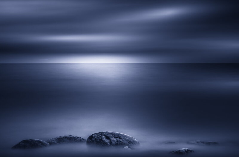 Rocks on Ocean Shore — Blue, Serene
