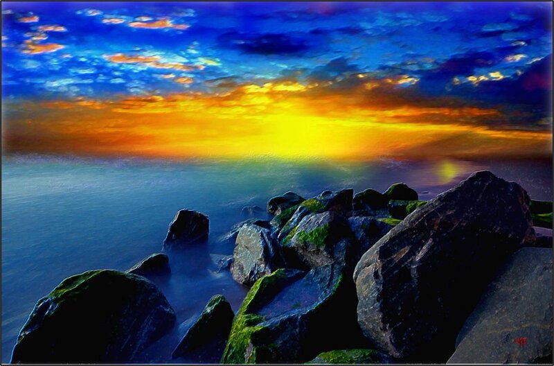 Rocks on Ocean Shore — Blue