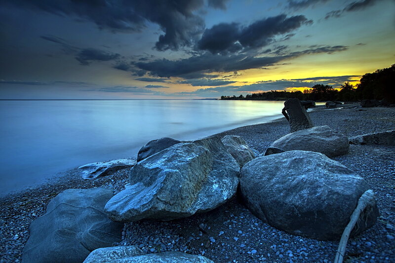 Rocks on Pebble Beach — Blue, Dramatic