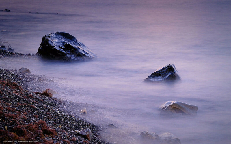 Rocks on Pebble Beach — Purple, Serene, Sunset