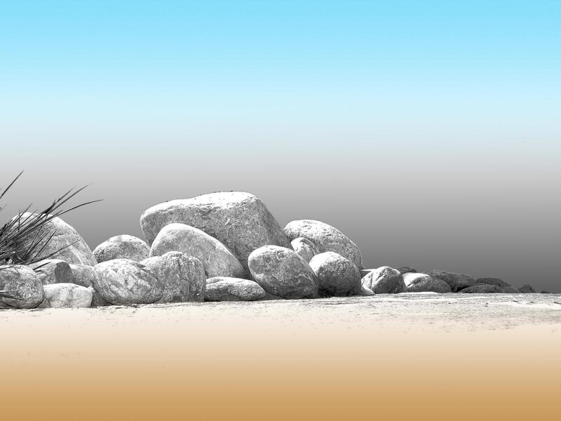 Rocks on Sandy Beach — Blue